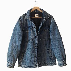 ZARA Oversized Quilted Denim Padded Jacket Size Medium